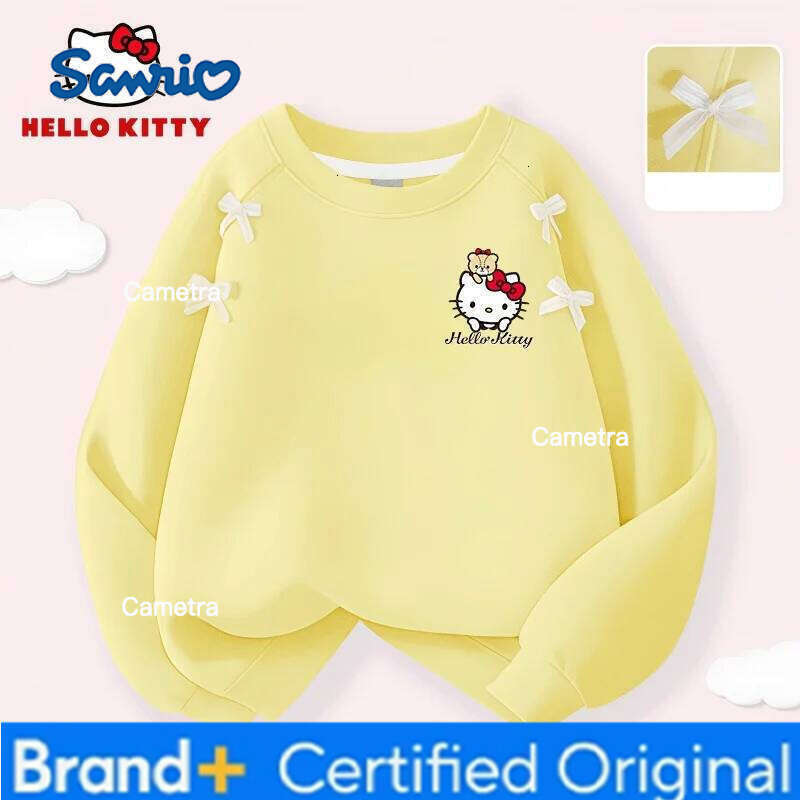 Sanrio Hello Kitty Kids Soft Comfortable Girls Cute Pattern Crew-neck Pullover Hoodies Lightweight Breathable Sweatshirt H260112