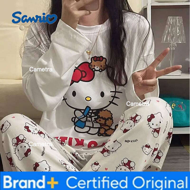 Sanrio Cartoon Girl Long Sleeved T Shirt Hello Kitty Print Kawaii Loose Anime Spring Autumn New Style Casual Sweet Versatile H260112