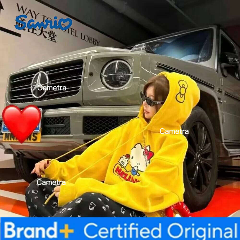 Sanrio American Retro Hello Kitty Printed Hoodies Loose Couple Hooded Sweatshirt Pullover Kawaii Streetwear Kpop Women Clothing H260112