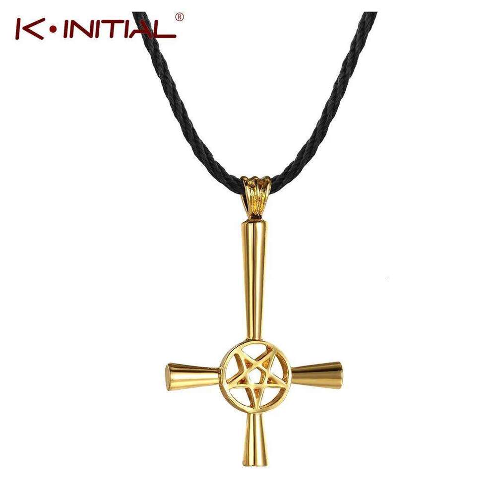 Kinitial Retro Inverted Pentagram Cross Necklaces Upside Down Lucifer Satan Satanic Symbol Pendant Necklace for man Punk Jewelry H260112