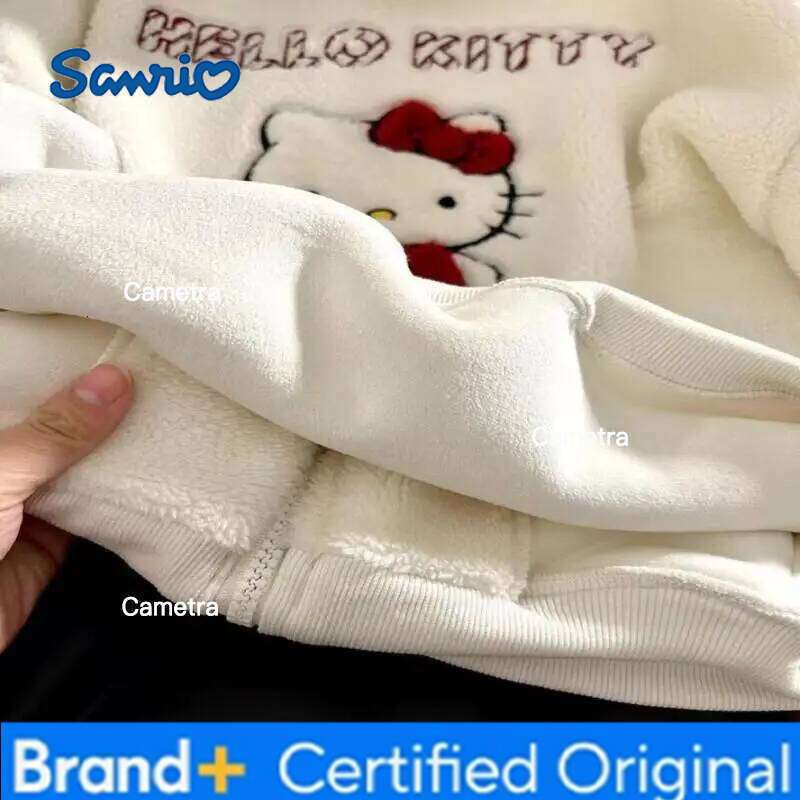 Sanrio Kt Hoodie Coat Sweatshirt Women Winter Cartoon Lamb Wool Embroidery Cute Japanese Fleece Lined Thick Warm Casual Jacket Kawaii H260112