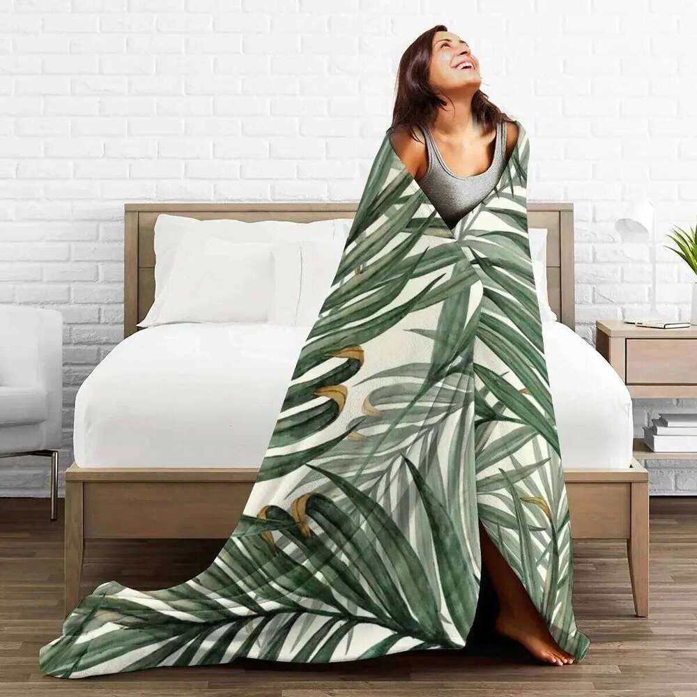 Flannel Throw Palm Leaves Blankets Soft Bedspread Warm Plush Blanket for Bed Living room Picnic Travel Home Couch XJ260112