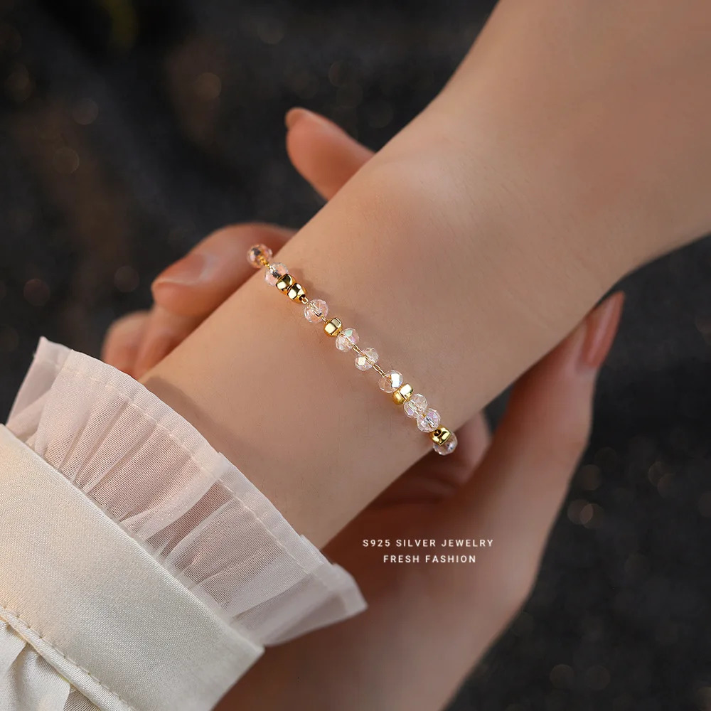 925 Sterling Silver Irregular Colorful Bead Bracelet for Women Korean Fashion Sweet Gift Jewelry Accessories 260107