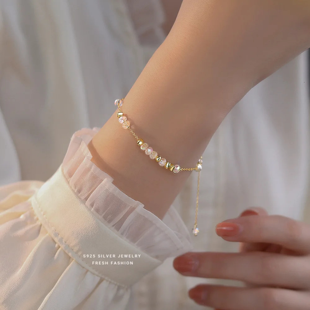 925 Sterling Silver Irregular Colorful Bead Bracelet for Women Korean Fashion Sweet Gift Jewelry Accessories 260107