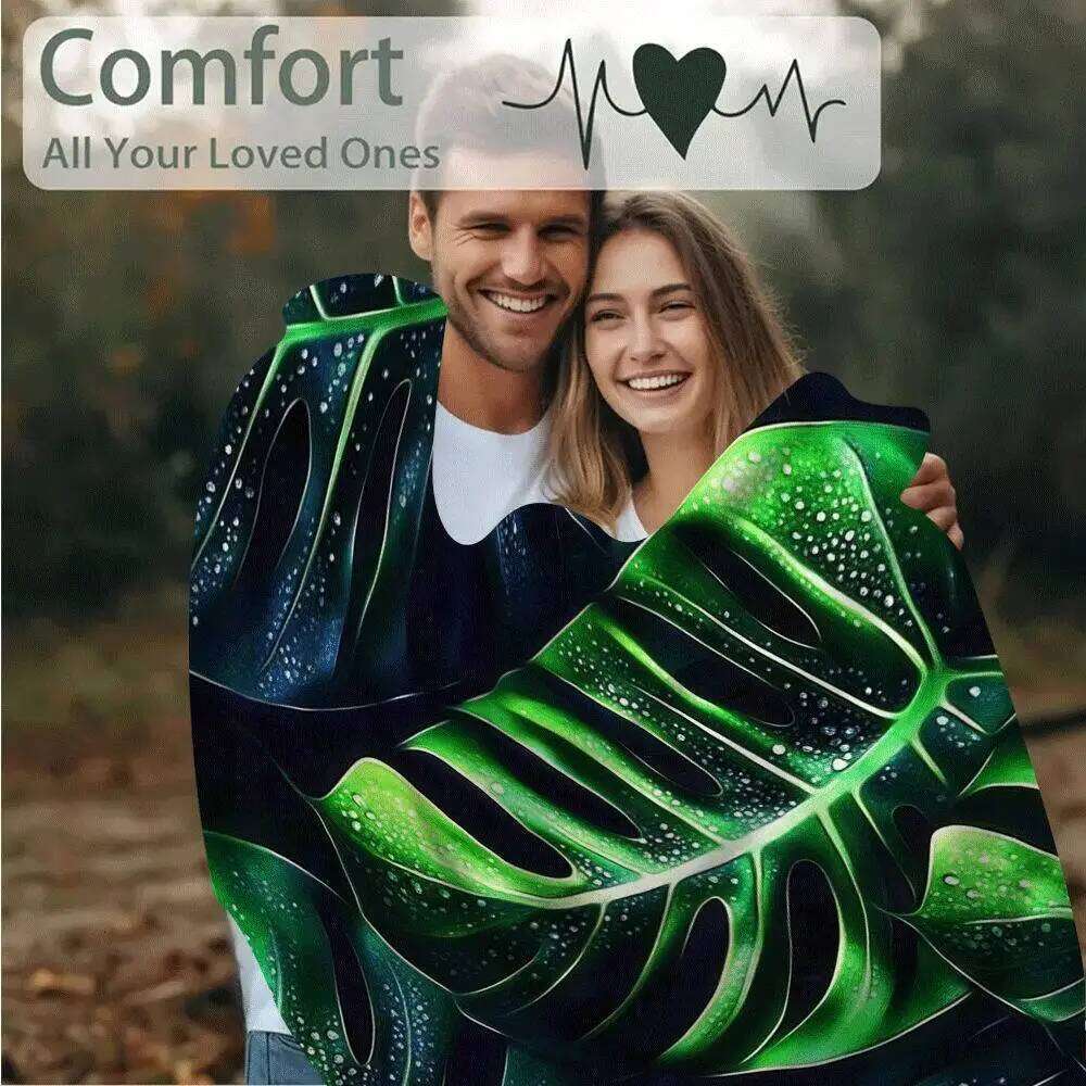 1pc Extra Large 60x80 Inch Tropical Monstera Leaf Blanket - Heavy-Duty Over 100 Threads, All-Season Soft Bedspread/Throw for Cou XJ260112