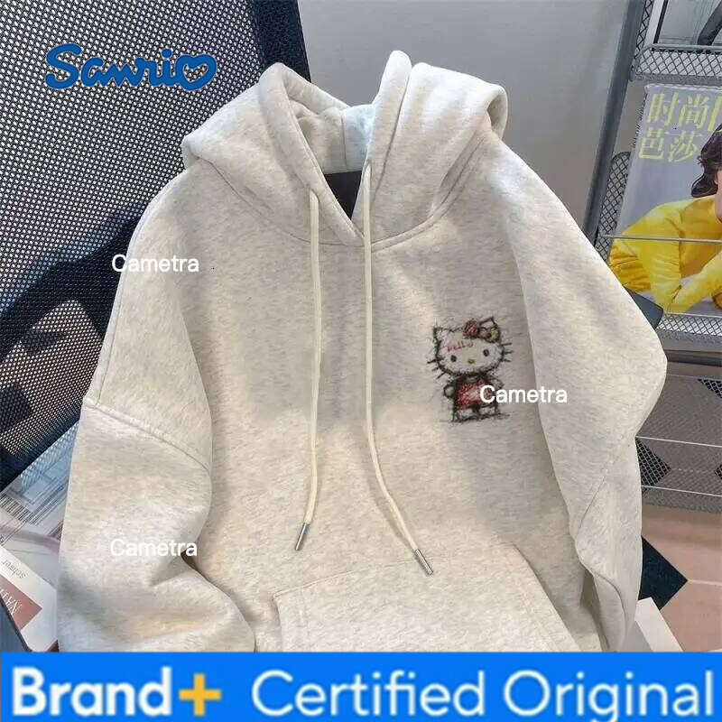 Sanrio Hello Kittys Graffiti Hooded Hoodie Autumn Winter Women Clothing Girls Fashion Tops Coat Casual Student Velvet Thicken Jacket H260112