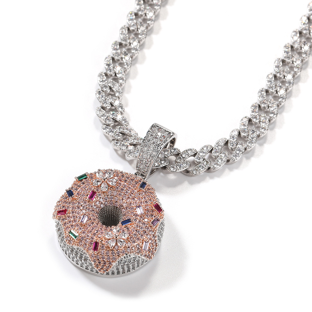 Iced Out Colorful Donuts Pendant Necklace Fashion Mens Womens Couples Hip Hop Gold Necklaces Jewelry