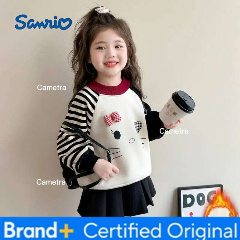 Sanrio Anime Hello Kitty Girls' Autumn Thick Velvet Hoodie Fashion children's clothing thickened one-piece velvet top cartoon pullover H2601