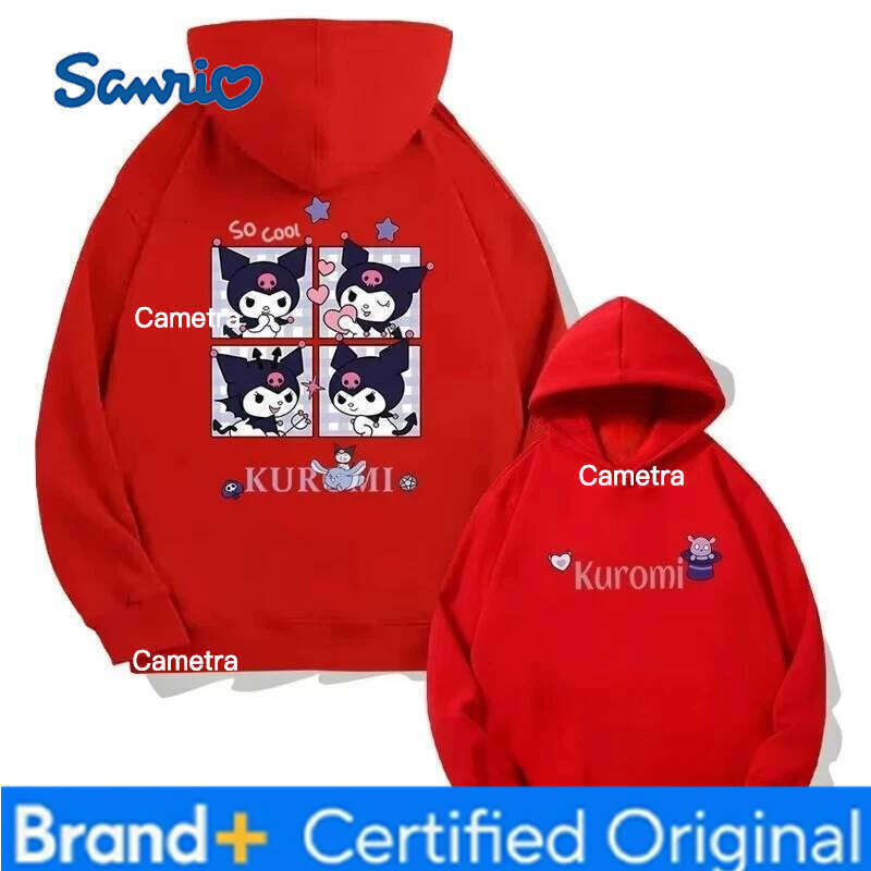 Sanrio MINISO 2025 Girls Cartoon Cute Kuromi Printed Long-sleeved Top Kids Teenagers Fall and Winter Fashion Warm Fleece Hooded H260112