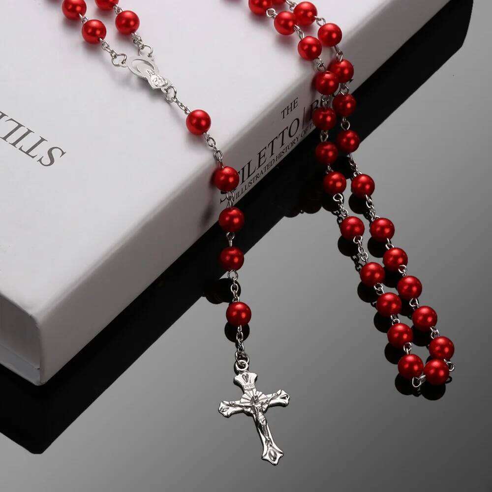1PC Vintage Handmade Round Rosary Beads Chain Cross Necklace Virgin Mary Pendant Fashion Charm Jewelry Hot Sale H260112