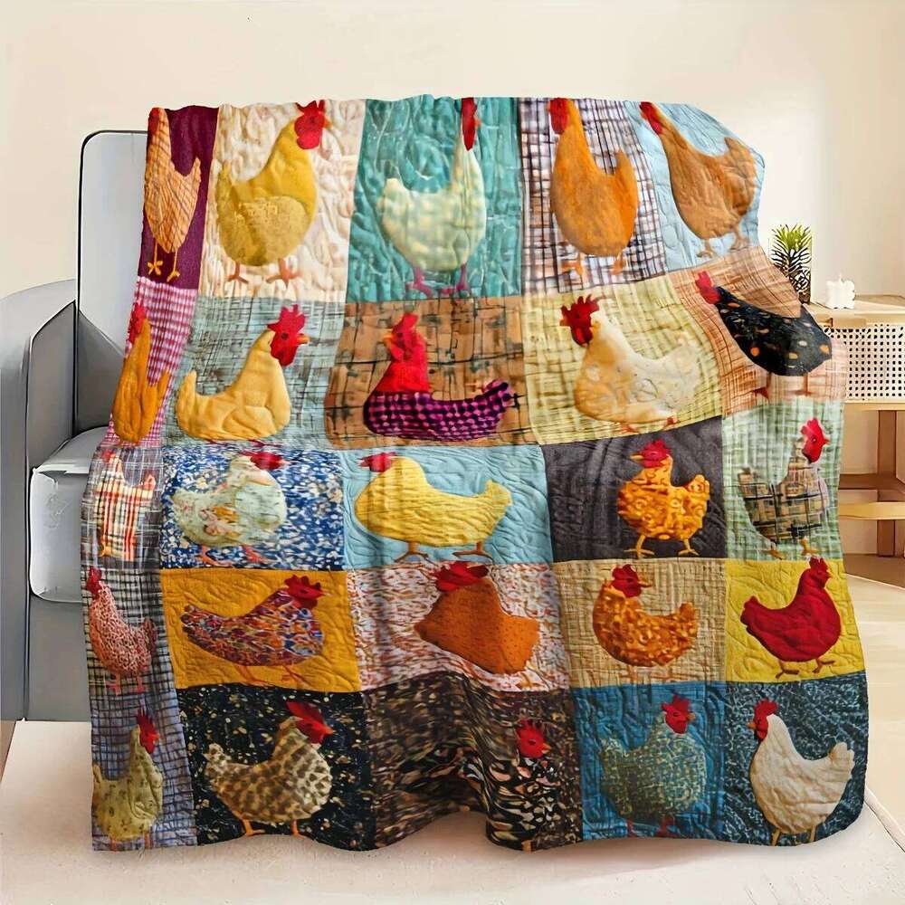 VIKAMA Hen Patchwork Blanket With Fun Words Soft And Skin Friendly Without Shedding Hair Rural Style Decoration XJ260112