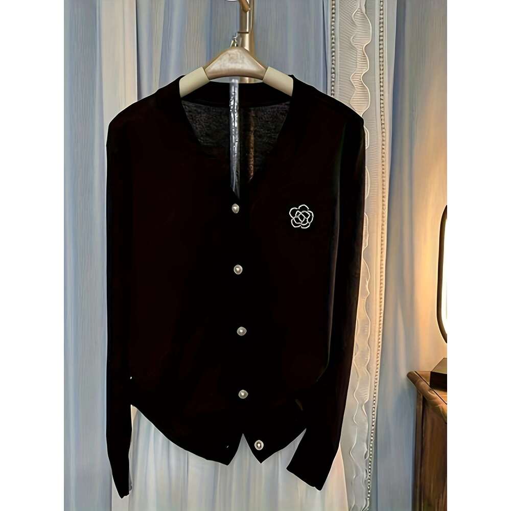 Luxury Summer Sweater Tops Long Sleeve brand Sweaters Casual Knit Autumn Fashion Classic Cardigan solid black flower