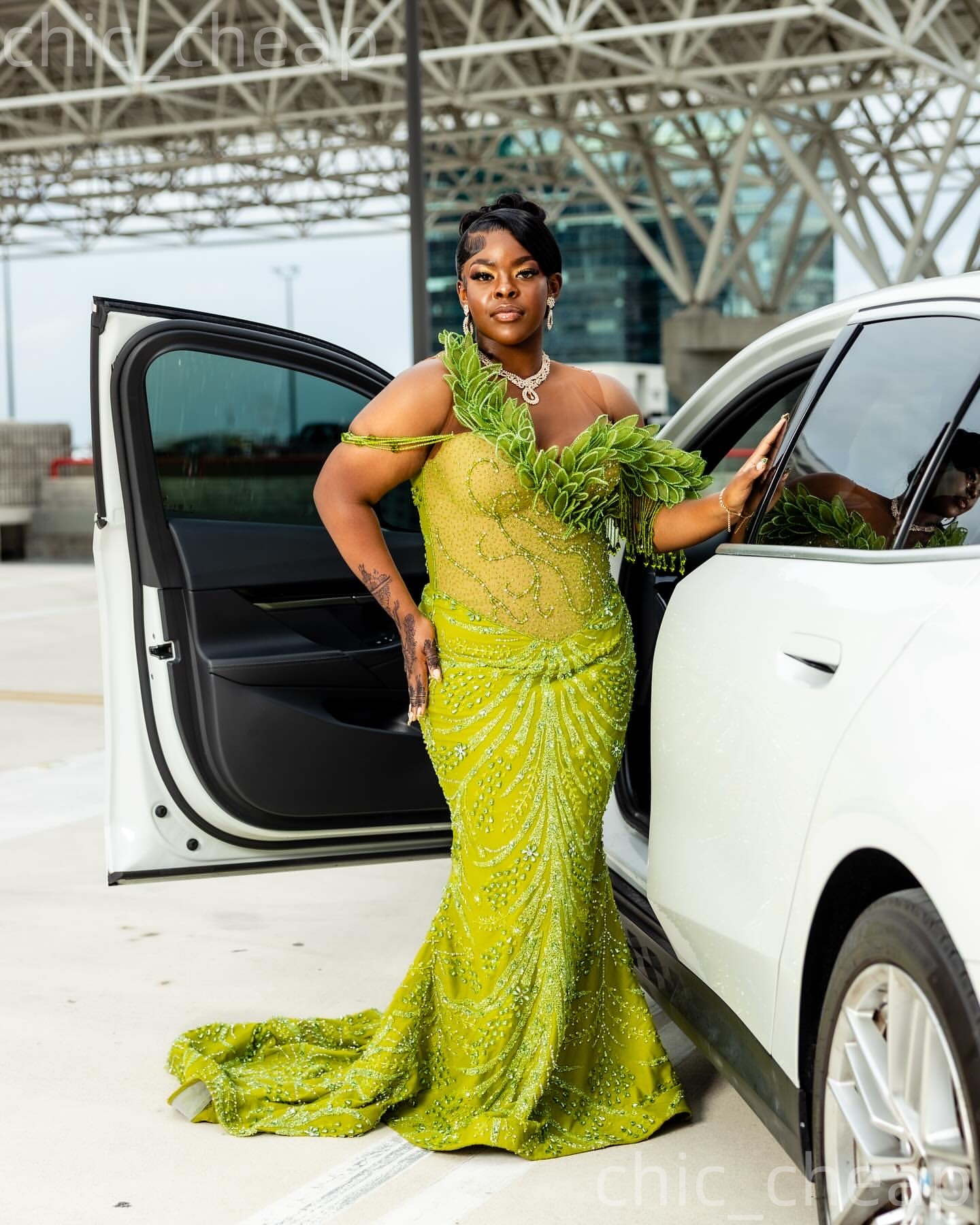 Aso Ebi 2k25 Yellow Green Mermaid Prom Dresses 2026 Florals Crystals Sheer Neck Evening Formal Party Second Birthday Engagement Gowns Dress For Specia