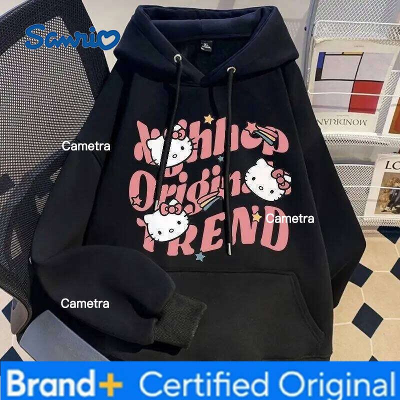 Sanrio Kuromi Hello Kitty Women's Hoodie Cartoon Letters Print Y2K Sweet Girl Loose Fit Versatile Tops Autumn/winter Hoodies Hot H260112