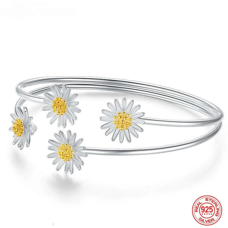 Jewellery Bracelet Designer Fine Jewellery High Quality Textured 925 Sterling Silver Daisy Adjustable Open Cuff for Daily Wear and Special Occasion Gi