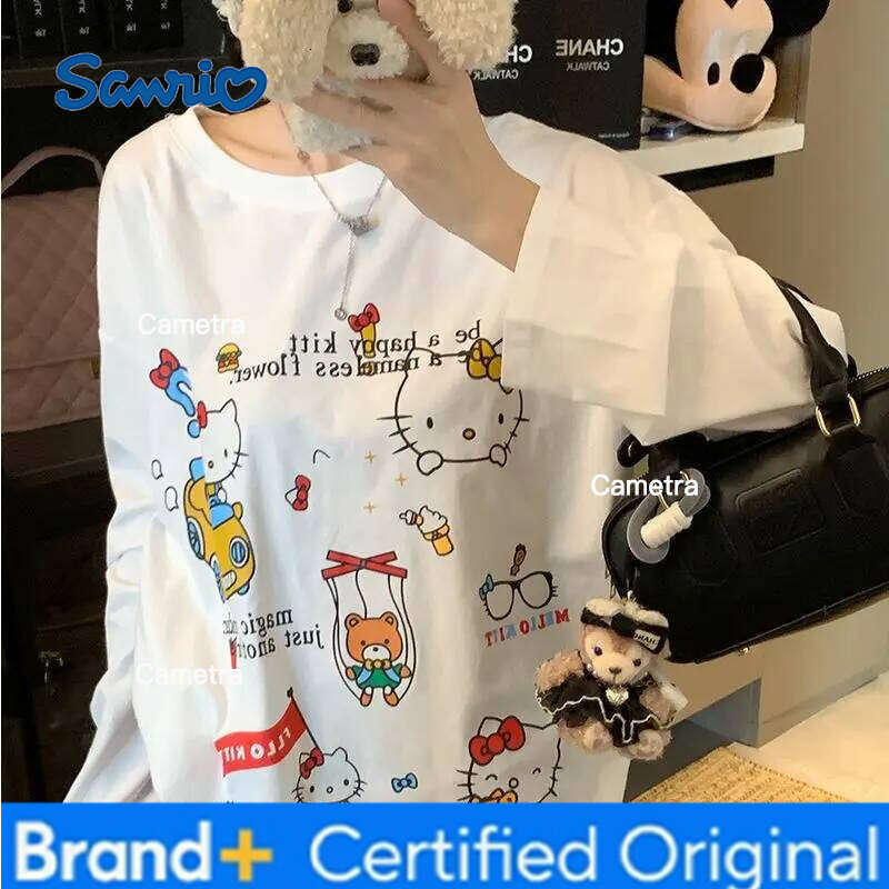 Sanrio Cartoon Girl Long Sleeved T Shirt Hello Kitty Print Kawaii Loose Anime Spring Autumn New Style Casual Sweet Versatile H260112
