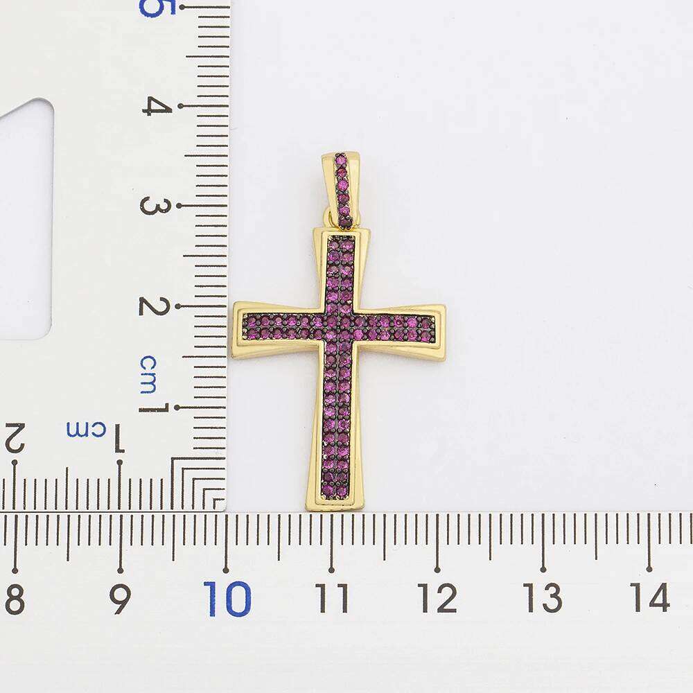 AIBEF New Cross Blue/Purple/Green Crystal Necklace Copper Cubic Zircon Choker Pendant 4 Colors Religion Jewelry Gift For Party H260112