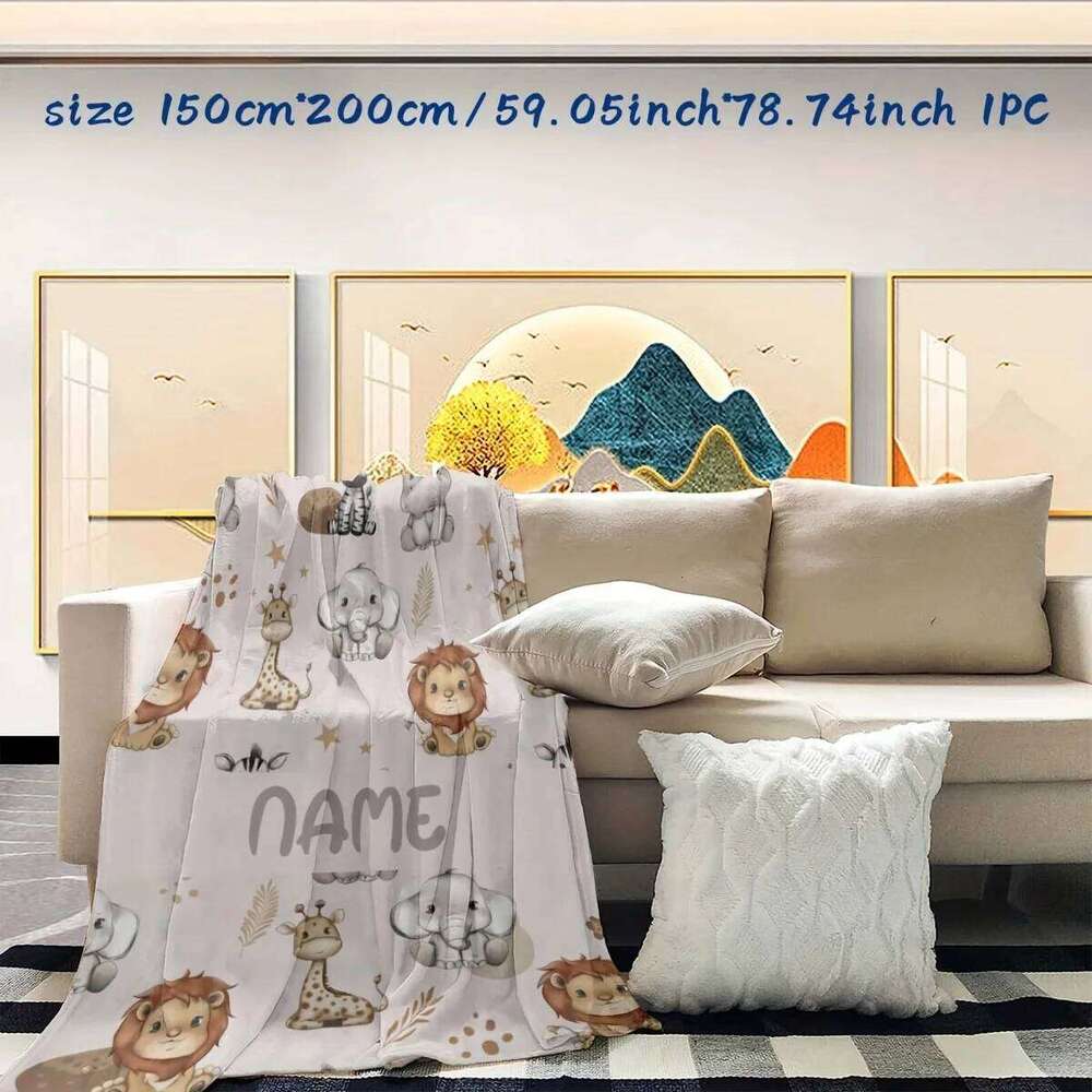 Customized digital printed flannel blanket, simple and cute animal series, name customization, holiday gift, office living room XJ260112
