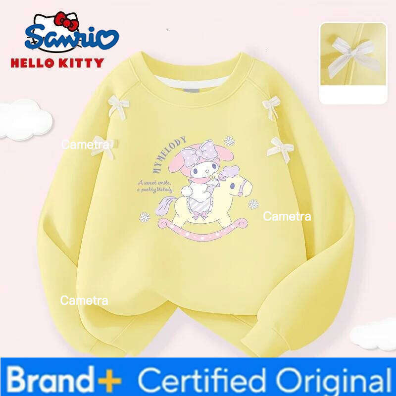 Sanrio Hello Kitty Kids Clothes Girls Sweet Cute Bow Decor Sweatshirt Autumn Winter Warm-keeping Pullovers Soft Comfortable Blouse H260112