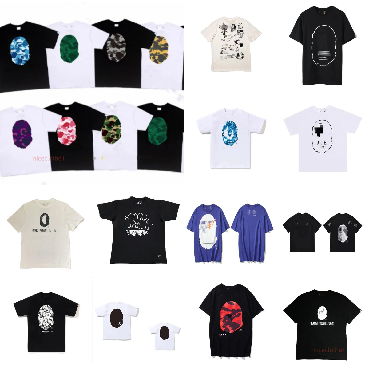 new Baps T Shirt Tops Mens Street Hip Hop Tees Vintage Trend Shark Graphic Short Sleeve Causal Cotton Loose Round Tshirt Womens Y2k Graffiti Camouflage Bapp Shirts