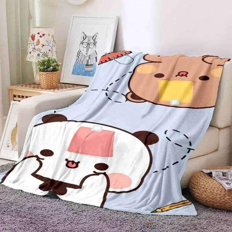 Cute Bubu and Dudu Series Cartoon Print Kids Warm Flannel Soft Comfortable Home Travel Bed Blanket Birthday Gift XJ260112