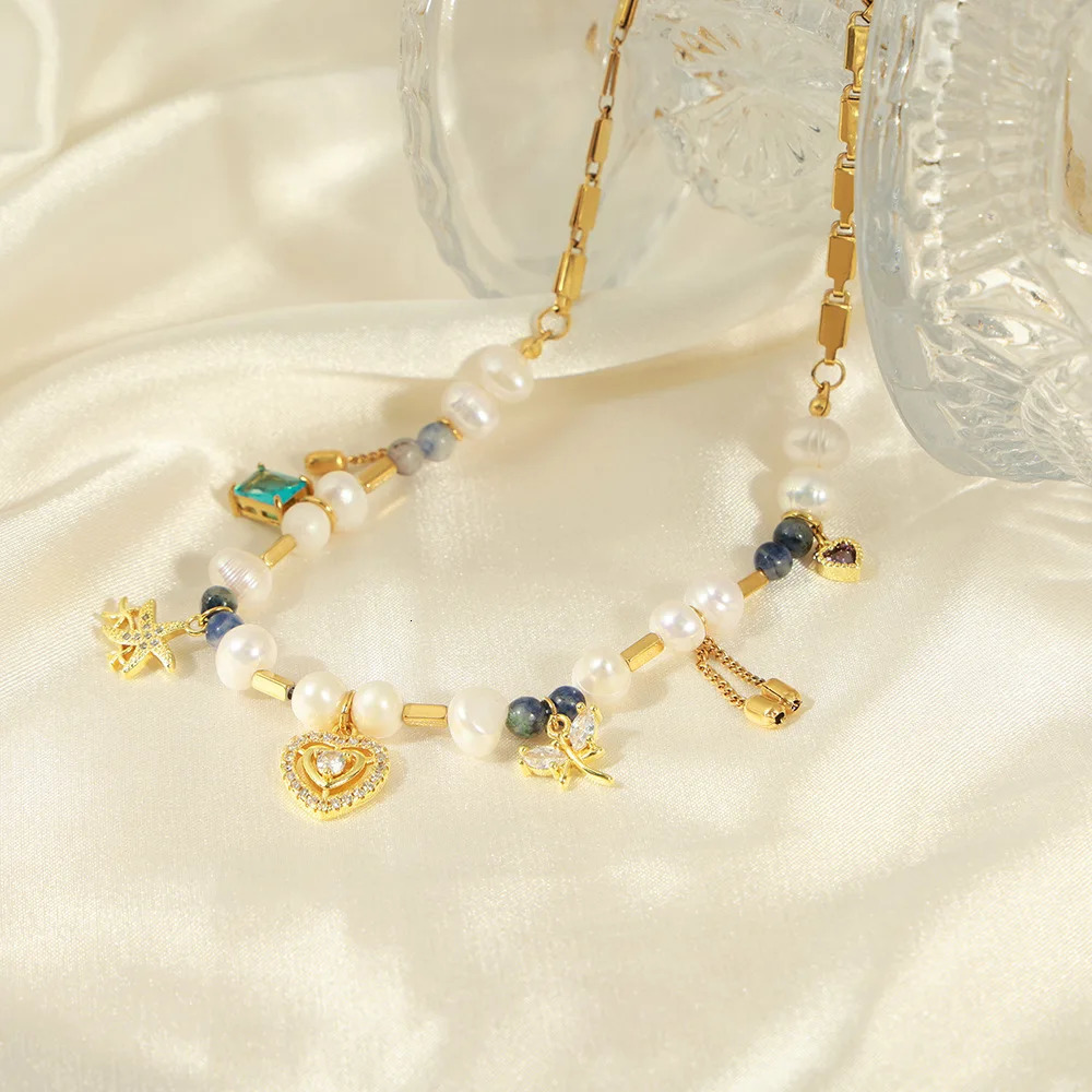 Natural Freshwater Pearl Necklace Stainless Steel Natural Stone Beads Heart Chain Jewelry Accessories Girl Gift 260107