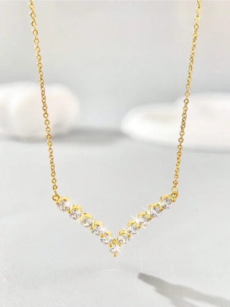 925 Sterling Silver Simple Classic Gorgeous Zircon V-shaped Clavicle Chain For Women Anniversary Party High Quality Fine Jewelry 260107