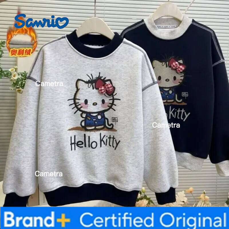Sanrio Kuromi Hello Kitty Cute Style Fleece Lined Cartoon Sweatshirt Fashionable Trendy for Girls Kids Autumn Winter Casual Top H2601121