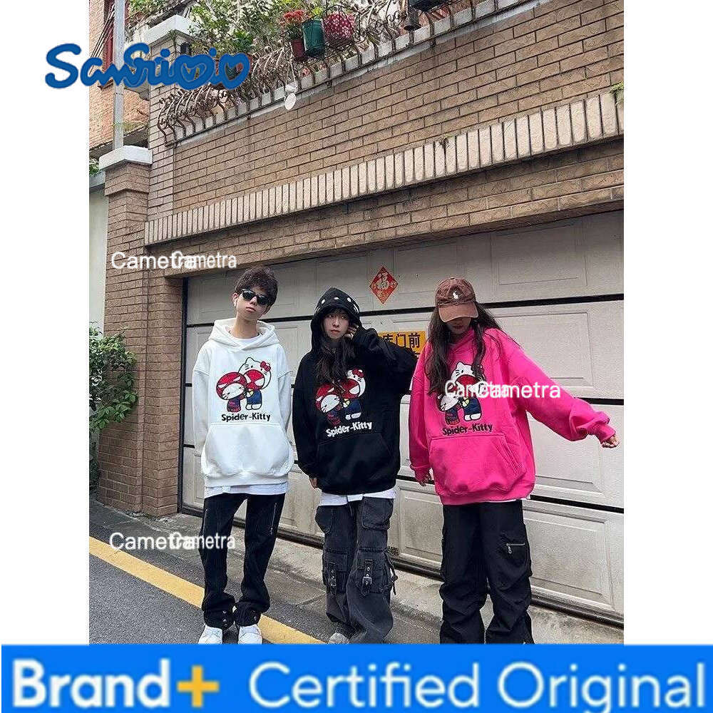 Sanrio Printed Hoodie for Women Cotton Spiderman Hello Kitty Pullover Loose Y2k Streetwear Sweatshirts Fashion Tops H260112