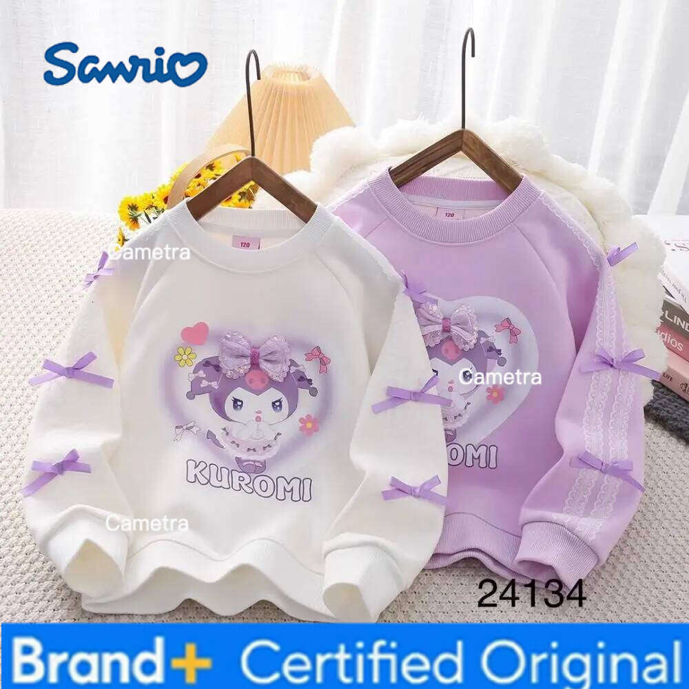 Sanrio Kuromi Girls Hoodie Spring Autumn Cotton Jacket Long Sleeves T-Shirt Leisure Bottoming Shirt Cartoon Pullover Sweater H260112