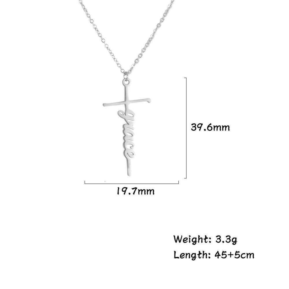 Lemegeton Custom Cross Name Necklace Personalized Pendant Stainless Steel Jewelry for Women Men Customized Baptism Easter Gifts H260112