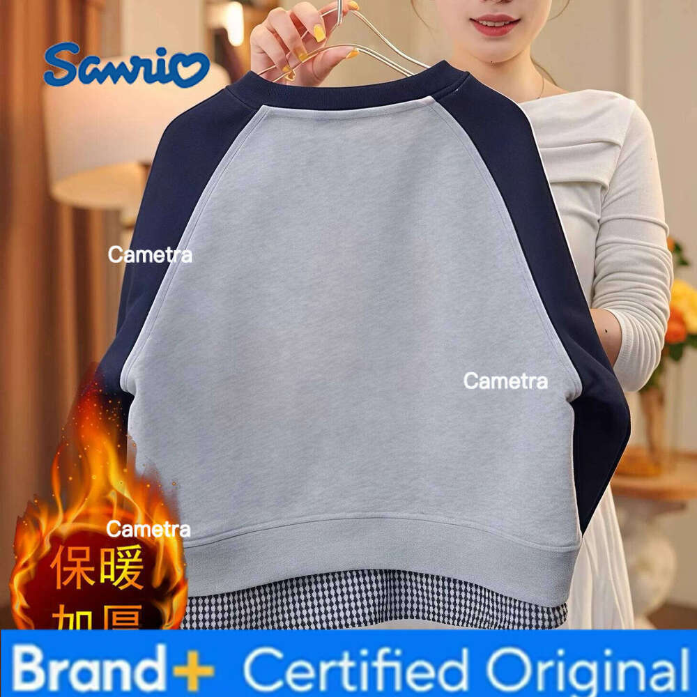 Sanrio Hello Kitty Kpop Sweatshirt 2025 New Autumn and Winter Plaid Tops Girls Long Sleeve Children's Clothing H260112