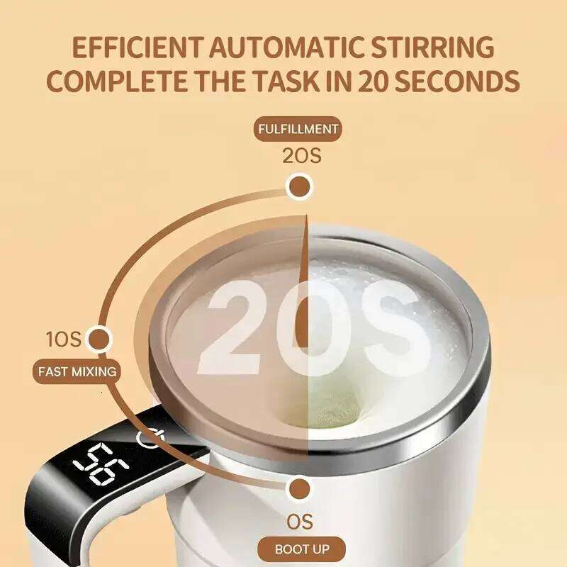 Smart coffee cup LED display|USB charging|magnetic mixing function