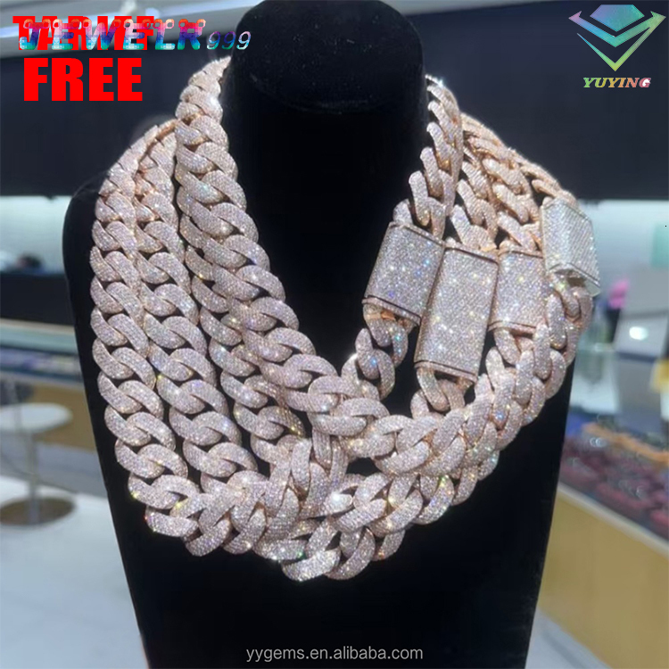 Heavy Weight Cuban Chain Solid Silver Iced Out 5rows 6rows VVS Moissanite Diamond Chain Link for Mens Hiphop Jewelry Daily Life