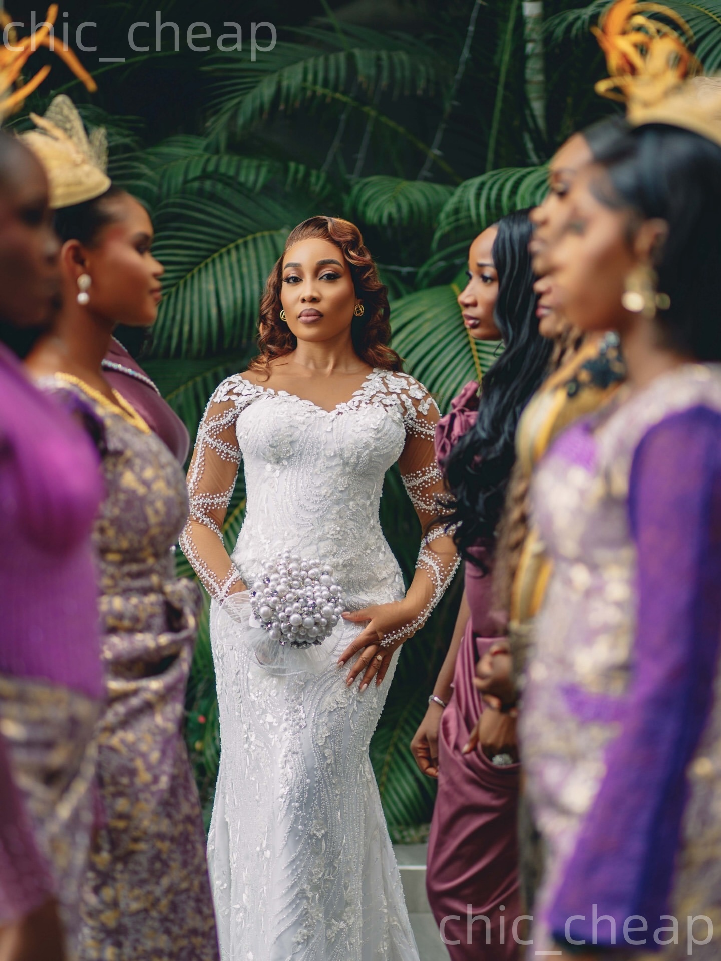 African Aso Ebi 2026 Ivory Mermaid Wedding Dress Sheer Neck Floral Lace Full Sleeves Detachable Train Elegant Bridal Gowns Dresses ZJ2270