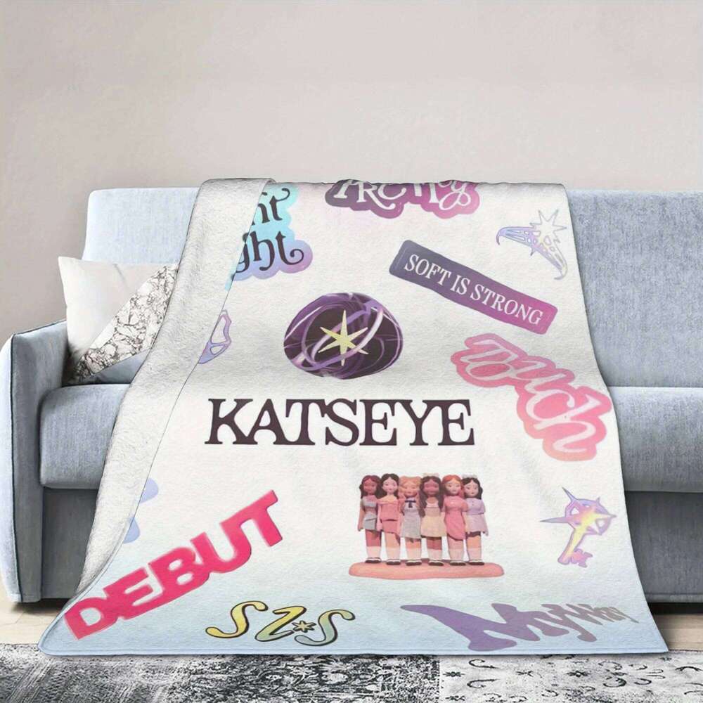 KATSEYE Anime Print Flannel Blanket Soft All-Season Throw with Vibrant Character Design Perfect for Sofa Office & Travel Gift XJ260112