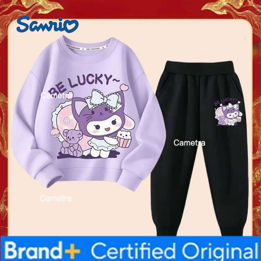 Sanrio 2025 Spring New Kid's Cartoon Kuromi Clothing Sets Children's Hoodies and Long Pants Two Piece Suit for Girl Casual Sweatsuit H260112
