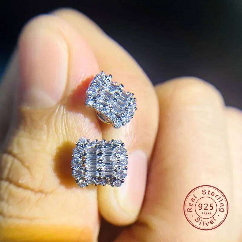 Delicate Female AAA Shiny CZ 925 Sterling Silver Pave Mosaic Cubic Zircon Wedding Earrings for Women Statement Jewelry