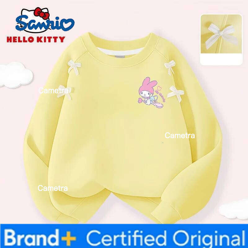Sanrio Hello Kitty Kids Soft Comfortable Girls Cute Pattern Crew-neck Pullover Hoodies Lightweight Breathable Sweatshirt H260112