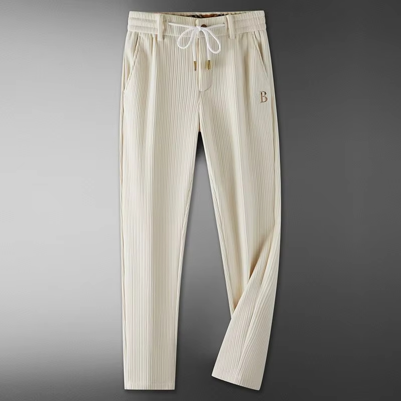 Trendy Lightweight Luxury Soft Corduroy Men's Casual Sports Pants Spring Autumn Straight Leg Elastic Waist Cotton Pant