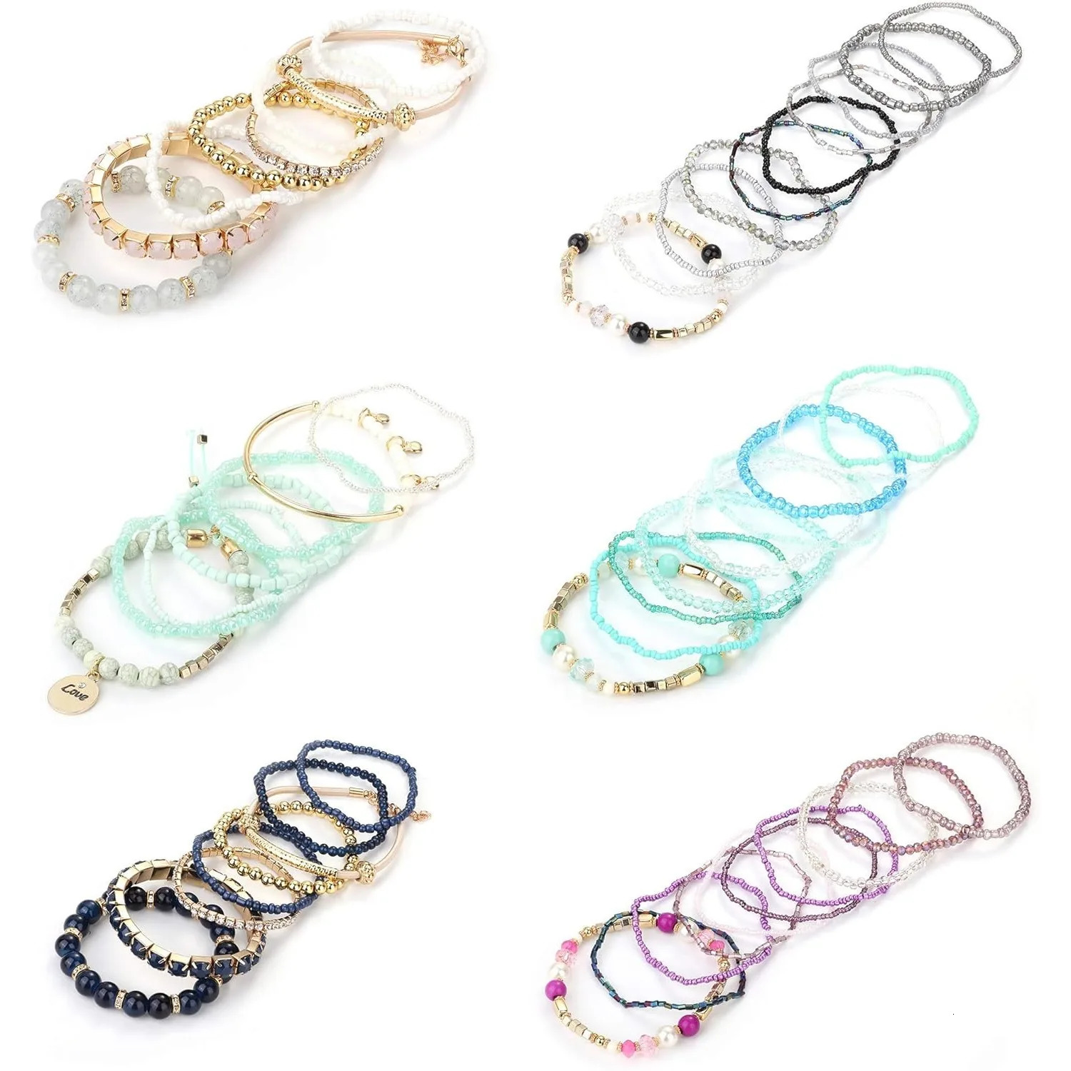 6 Sets Bohemian Stackable Bead Bracelets for Women Stretch Bohemian Style Multilayered Bracelet Set Jewellry Gifts 260107