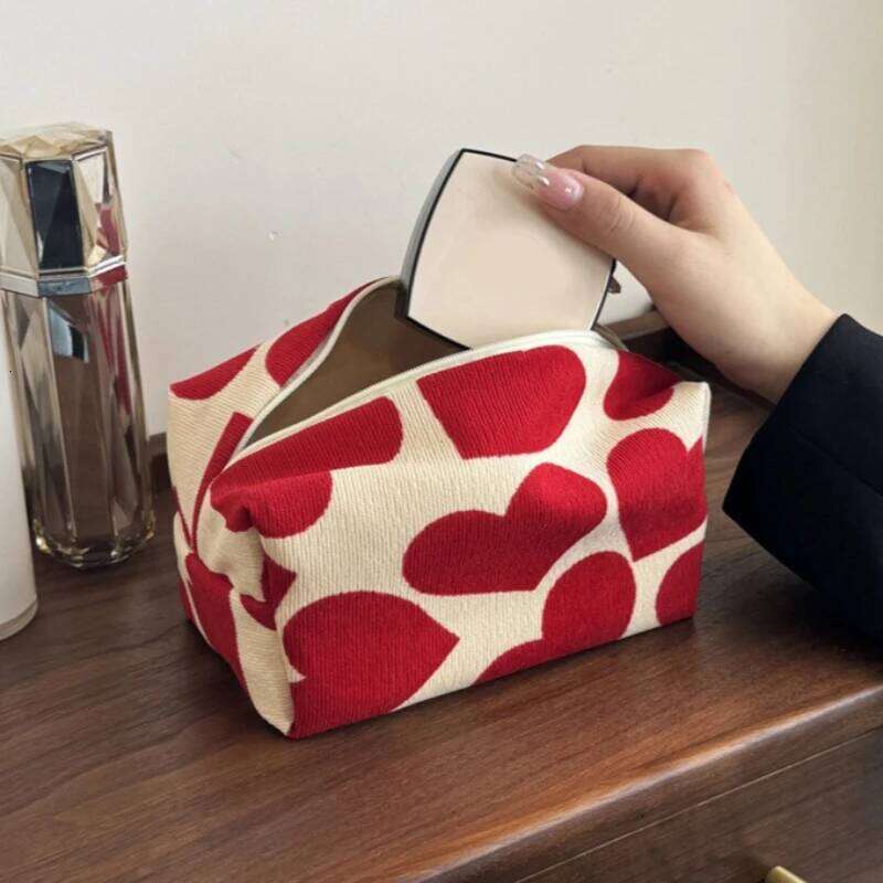 Women Large Capacity Heart Print Pattern Clutch Cosmetic Organizer Travel Wash Toiletries Storage Bag Makeup Pouch