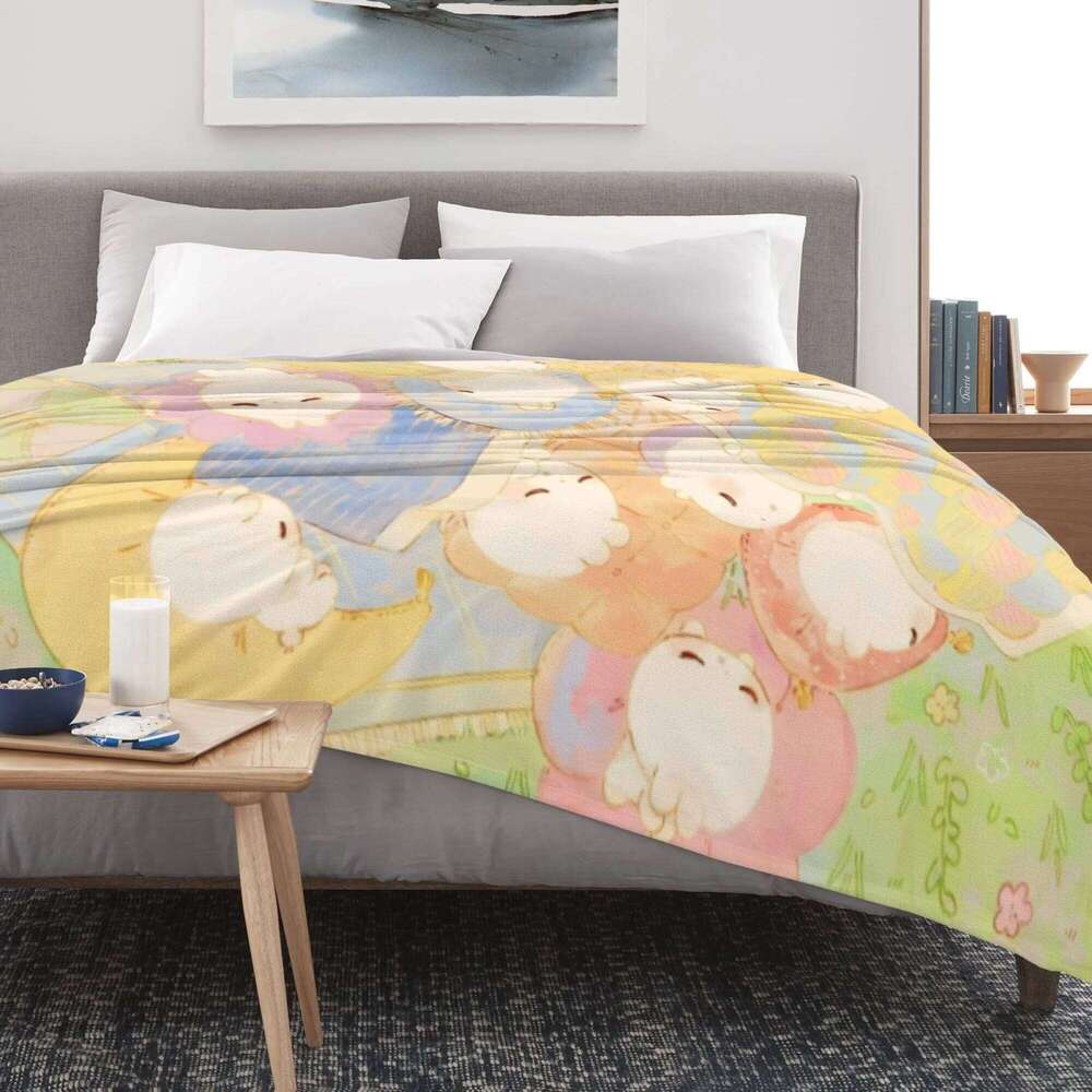 Flannel blanket cute rabbit print all seasons, bedroom sofa suitable for soft and comfortable use XJ260112