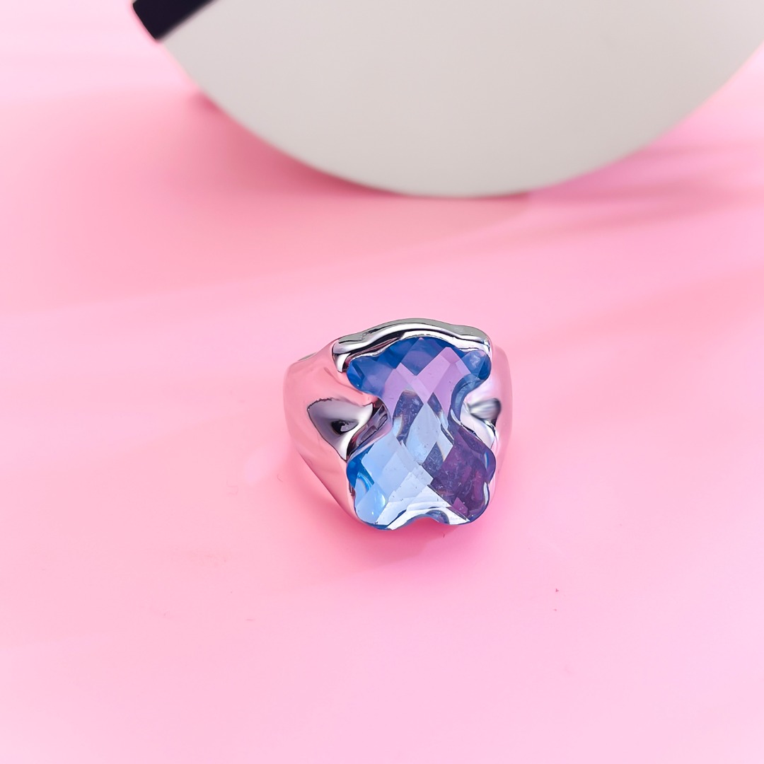 New Arrival Fashion Women Men Silver Gold Stainless Steel Span Bear Animal Blue Pink White Glass Rings Jewelry A Gift