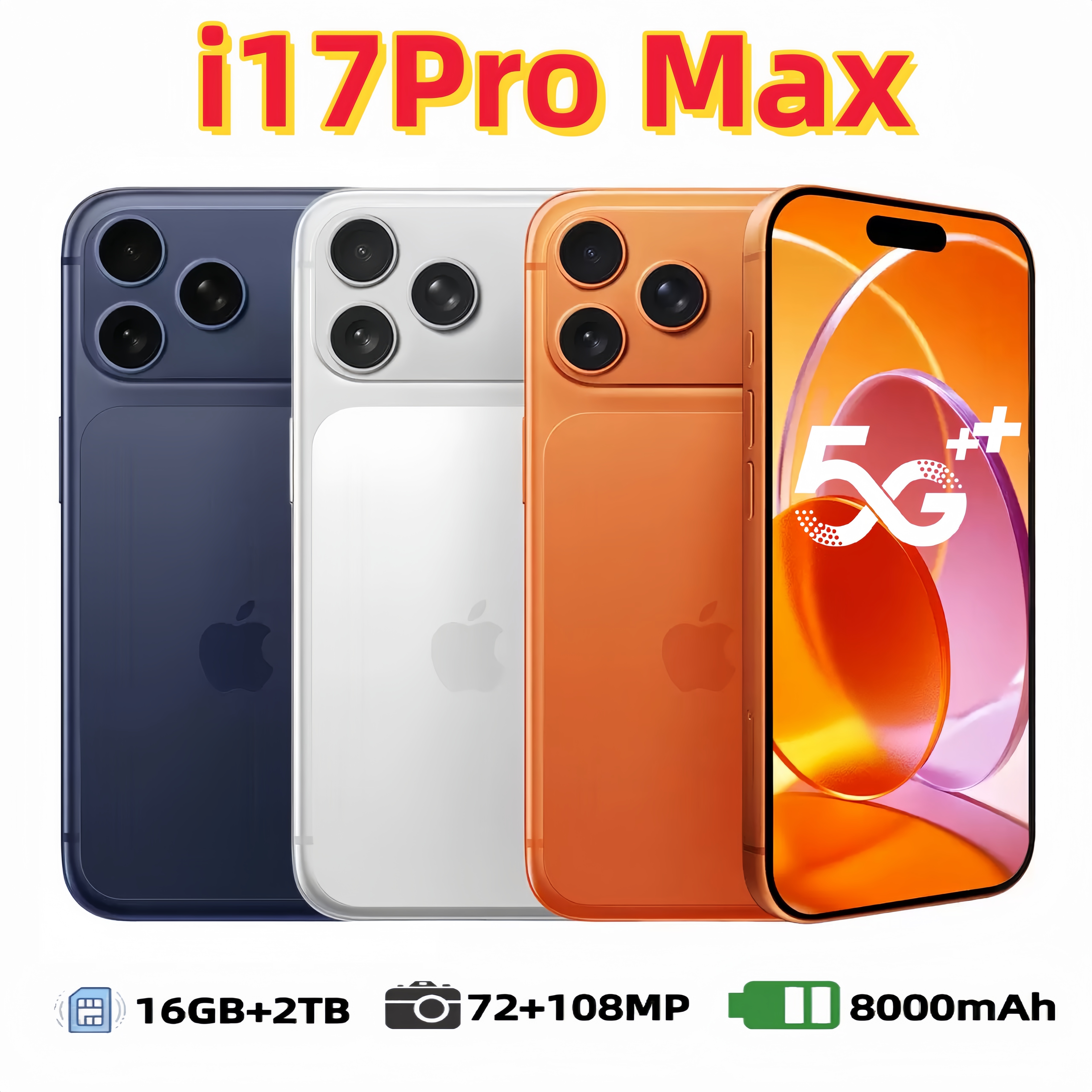 i17 Pro Max Original Unlocked phone i17 cell phone smartphone 5G 16GB RAM 2TB Camera 48MP 108MP Face ID GPS Octa Core mobile phones