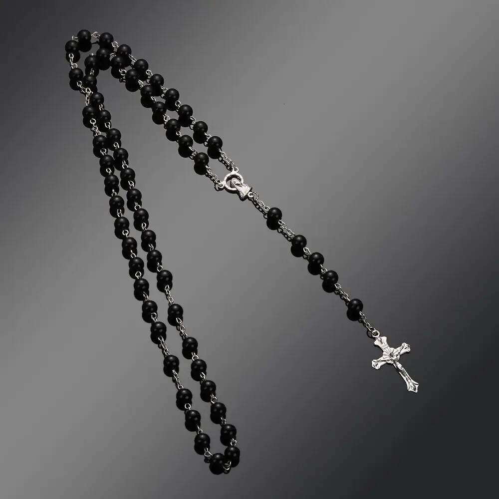Fashion Vintage Cross Rosary Beads Jesus Crucifix Virgin Mary Pendant Chain Jewelry Necklace H260112