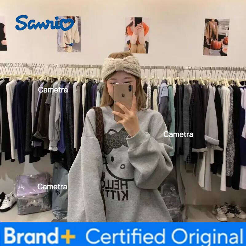 Sanrio Kawaii Hello Kitty Women Cotton Hoodies Sweatshirt Casual Autumn Winter Oversized Pullover O-Neck Top Hoody Couple Unisex Hot H260112