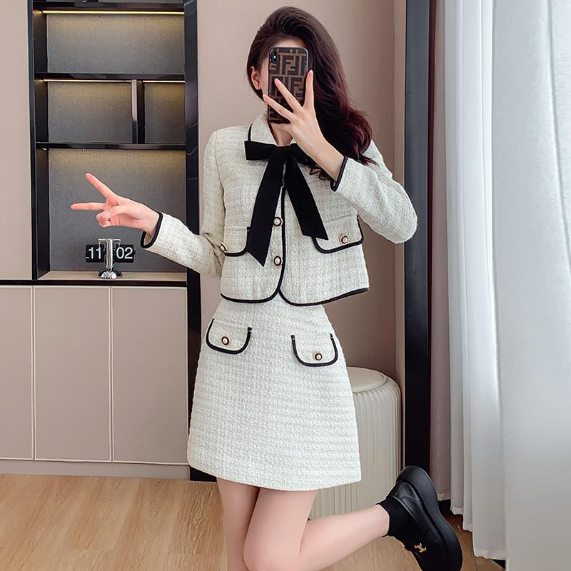 2026 Designer Two Piece Dress Set Women's Floral Jacket Skirt Set Long Sleeve Sports Jacket Suitable for Work and Leisure