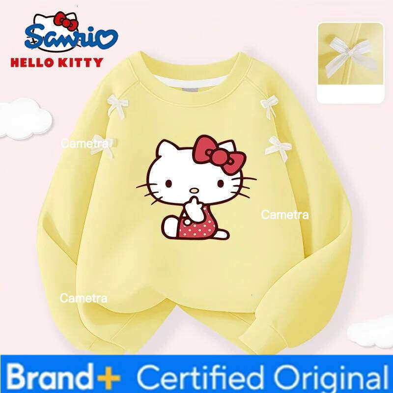 Sanrio Hello Kitty Kids Clothes Girls Sweet Cute Bow Decor Sweatshirt Autumn Winter Warm-keeping Pullovers Soft Comfortable Blouse H260112