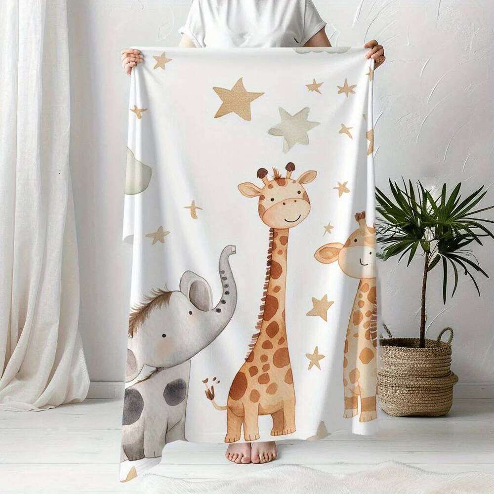 VIKAMA Cartoon Giraffe, Elephant Print Throw Blanket. Soft And Warm, Washable, Nap Blanket On Bedroom Or Living Room Sofa. XJ260112